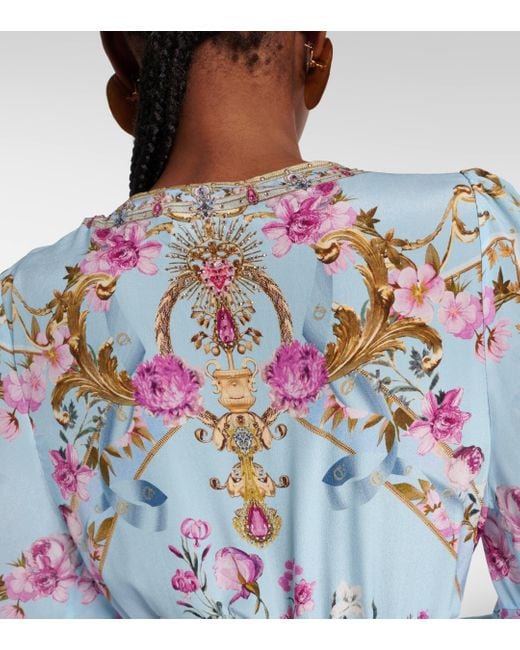 Camilla Multicolor Embellished Floral Silk Crepe Wrap Dress