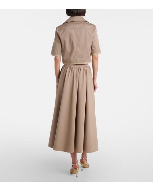 Patou Brown Gathered Cotton Gabardine Midi Skirt