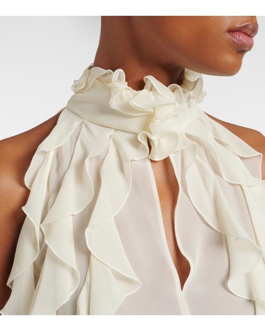 McQueen White Ruffled Cutout Silk Georgette Top