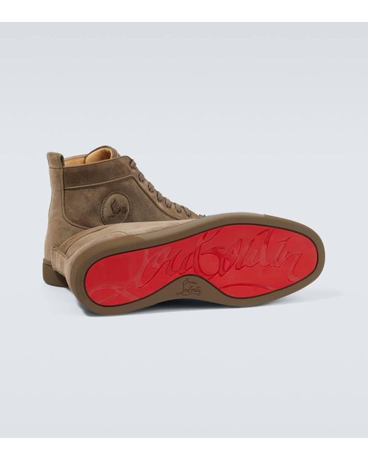 Christian Louboutin Brown Louis Grosgrain-trimmed Spiked Suede High-top Sneakers for men
