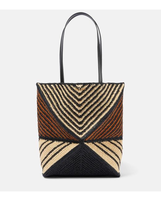 Loewe White Paula's Ibiza Puzzle Fold Medium Raffia Tote Bag