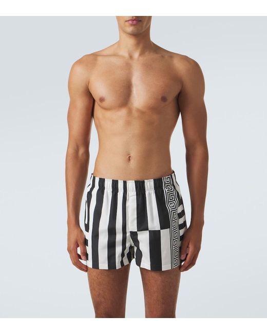 Versace White Striped Swim Trunks for men