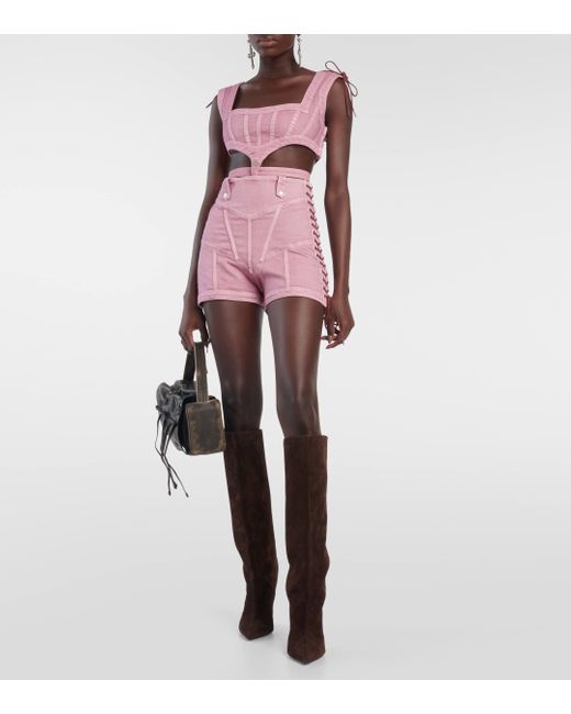 Jean Paul Gaultier Pink X Knwls High-rise Denim Corset Shorts