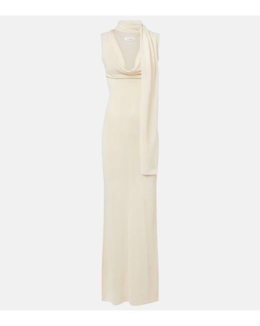 AYA MUSE White Scarf-Detail Draped Maxi Dress