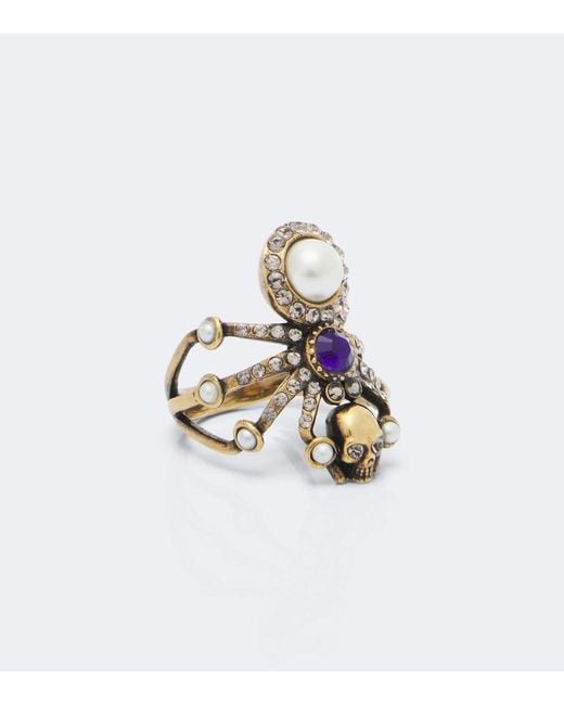 McQueen White Spider Embellished Ring