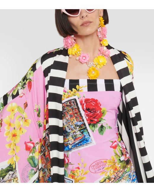 Dolce & Gabbana White Portofino Printed Silk-blend Kimono