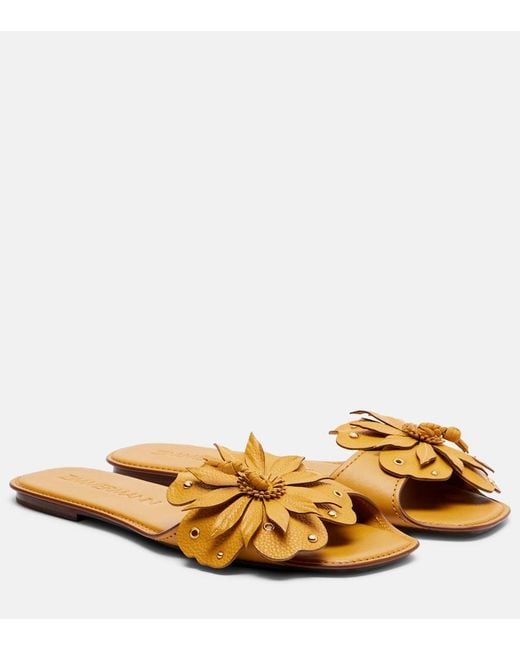 Zimmermann Natural Brightside Floral-Applique Leather Sandals