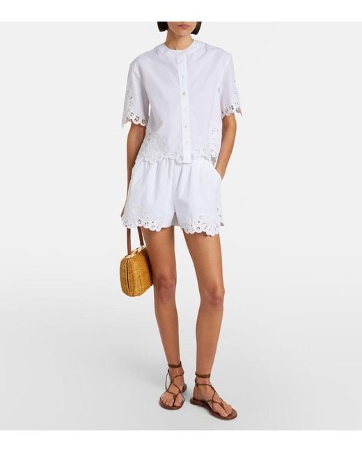 Veronica Beard White Aleck Embroidered Cotton Shirt