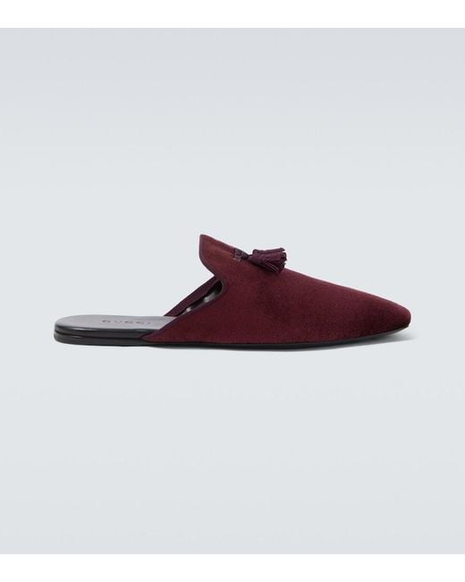 Gucci Red Tasseled Velvet Mules for men