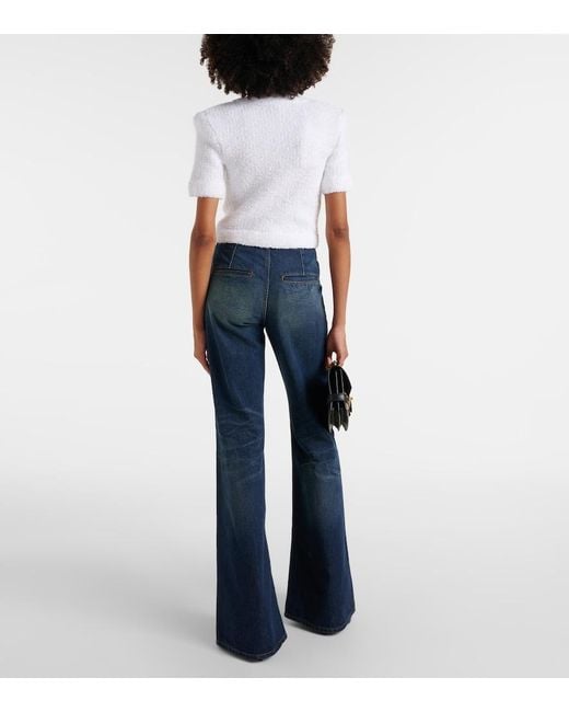Balmain White Pointelle Ribbed Cropped Cardigan