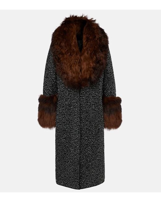 JACQUES WEI Brown Embellished Shearling-Trimmed Coat