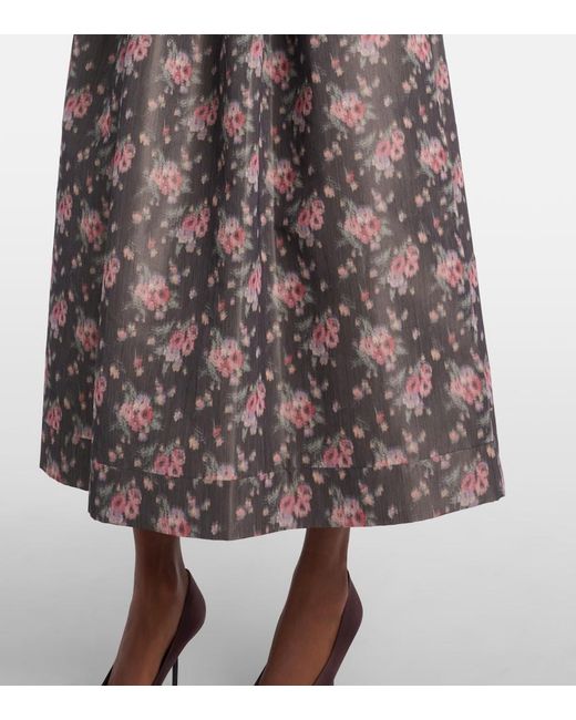 Markarian Gray Apple Floral Taffeta Corset Midi Dress