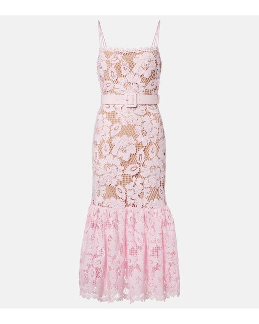 Vestido Midi De Croche Con Cinturon Self-Portrait de color Pink