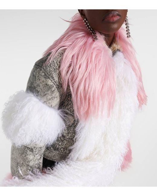 The Attico Red Lederjacke Mit Shearling