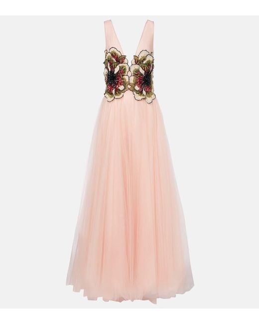 Robe Longue Arion En Tulle A Sequins Costarellos en coloris Pink