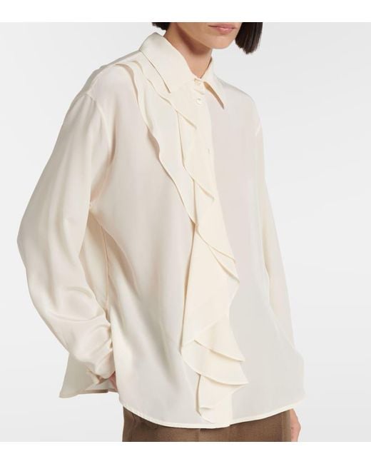 Victoria Beckham Natural Ruffled Silk Blouse