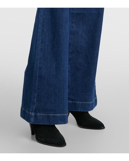 7 For All Mankind Blue Flared Denim Jumpsuit