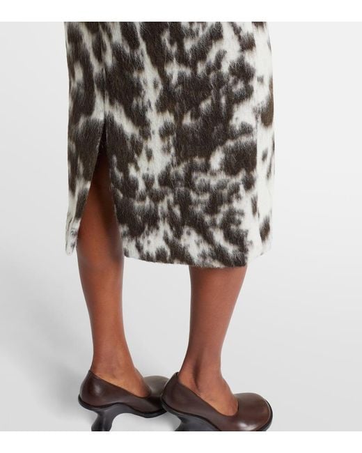 Falda Midi En Mezcla De Lana Estampada Dries Van Noten de color Brown