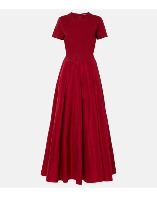 Staud Red Pleated Ponte And Grosgrain Maxi Dress