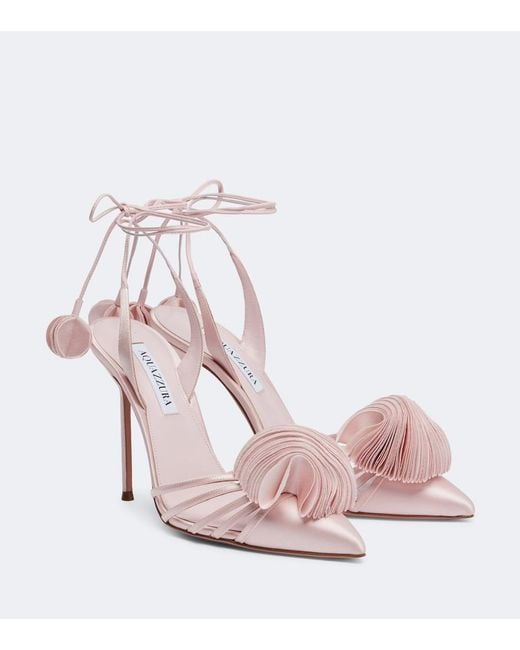 Aquazzura Pink Wild Bloom Satin Slingback Pumps