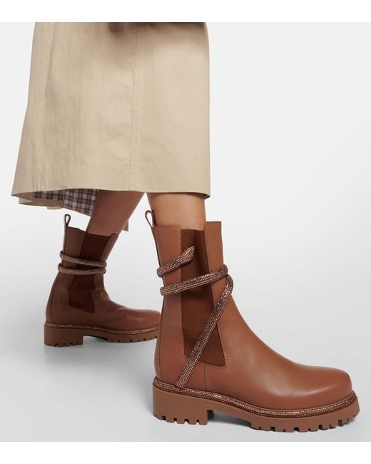 Bottes Chelsea En Cuir Embelli 40 Mm Rene Caovilla en coloris Brown