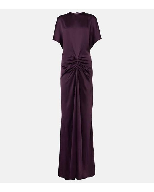 Victoria Beckham Purple Gathered Crepe Satin Gown