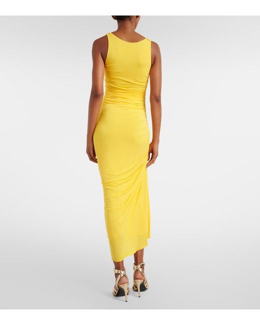 Alaïa Yellow Asymmetric Gathered Jersey Midi Dress