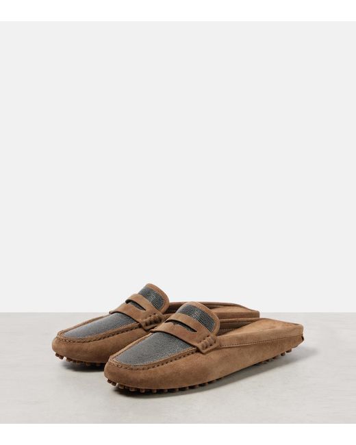 Brunello Cucinelli Brown Monili Suede Driving Mules