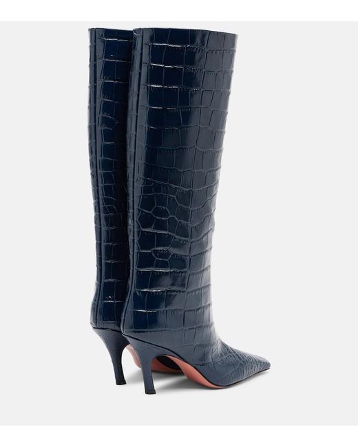 AMINA MUADDI Blue Mona Croc-Effect Leather Knee-High Boots