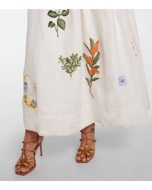 Agua Bendita White Tangelo Embroidered Linen Maxi Skirt