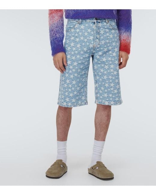 ERL Blue Jacquard Cotton Denim Shorts for men