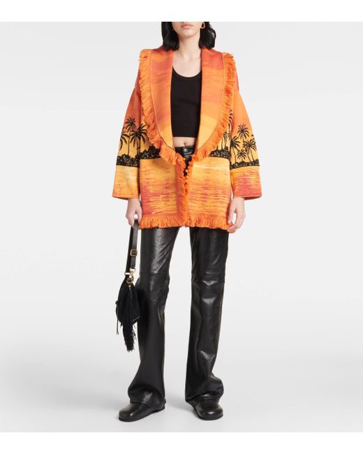 Alanui Orange Wool And Silk Jacquard Cardigan