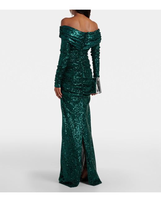 Dolce & Gabbana Green Off-shoulder Sequined Gown