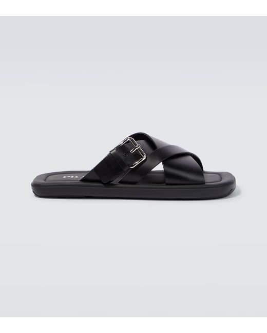 Prada Black Brushed Double Crisscross Sandals for men