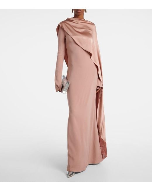 ‎Taller Marmo Pink Mounia Caped Crepe Cady Gown