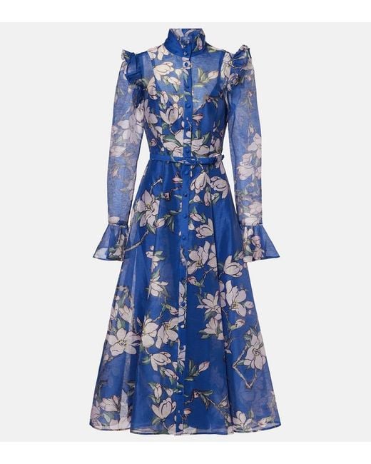 Vestido Midi Katrina En Mezcla De Lino Floral LEO LIN de color Blue