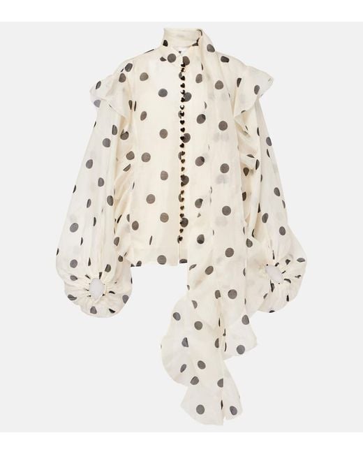 Zimmermann Natural Crush Polka-Dot Linen And Silk Blouse