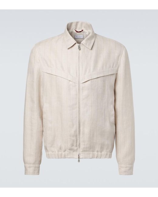 Brunello Cucinelli Natural Striped Linen Blouson Jacket for men