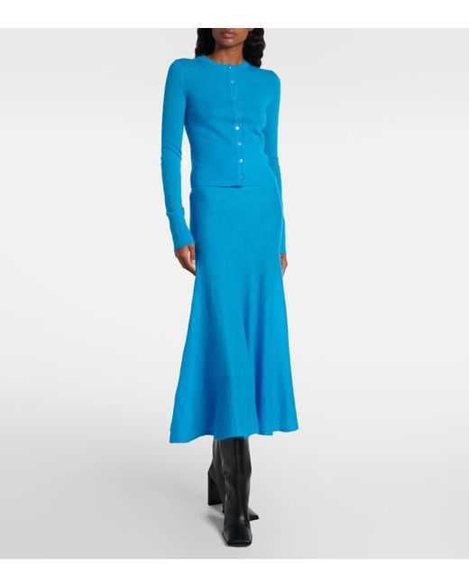 Alaïa Blue Pleated Mohair-Blend Midi Skirt