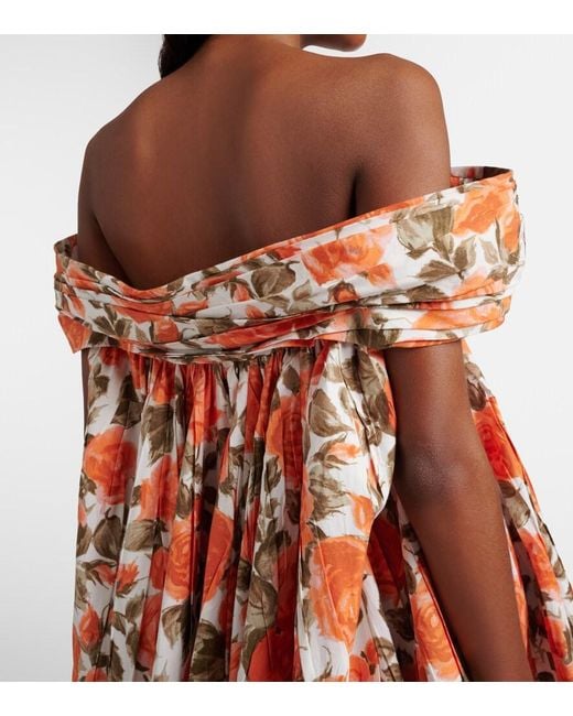 Chloé Orange Floral Pleated Cotton Poplin Minidress