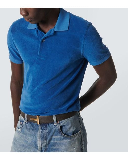 Tom Ford Blue Cotton-Blend Terry Polo Shirt for men