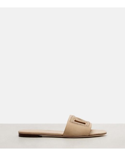 Dolce & Gabbana Natural Dg Crystal-Embellished Suede Slides