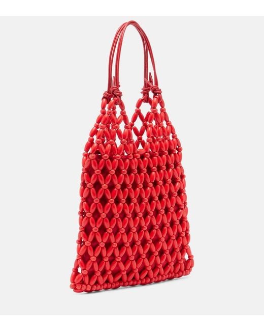 Staud Red Karla Beaded Top-Handle Bag