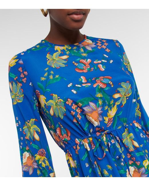 Diane von Furstenberg Blue Sydney Floral-print Crepe De Chine Midi Dress