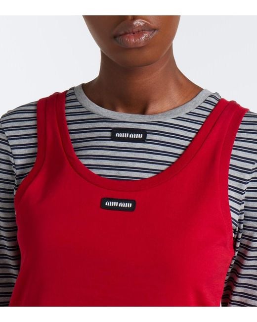 Miu Miu Layered Striped Cotton Jersey T-Shirt