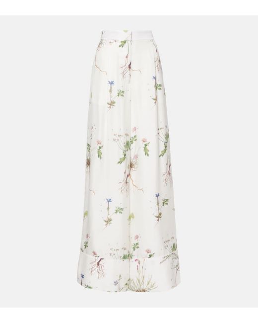 Pantalon Ample En Soie A Fleurs Erdem en coloris White