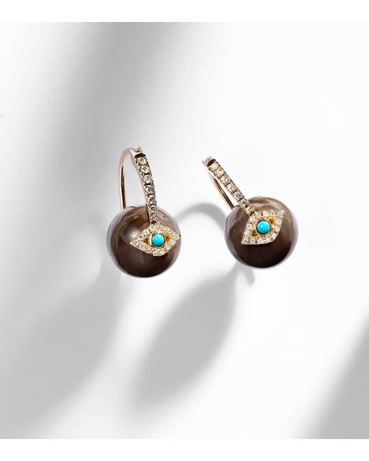 Pendientes Evil Eye De Oro De 14 Ct Con Diamantes Y Turquesas Sydney Evan de color White