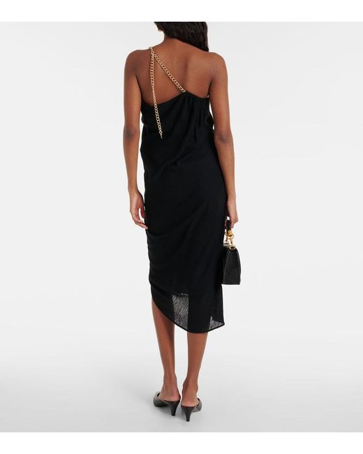 Chloé Black One-Shoulder Virgin Wool Midi Dress