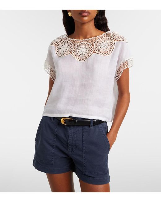 Nili Lotan White Caila Crochet-Trimmed Ramie Top