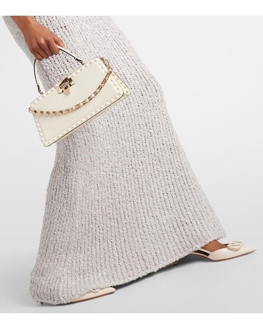 Valentino White Turtleneck Silk Boucle Maxi Dress